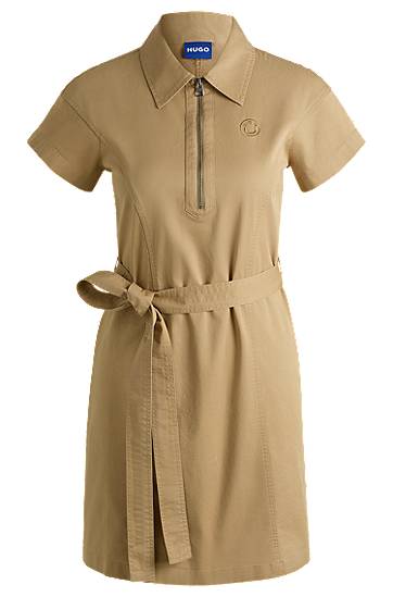 Mekko BOSS HUGO Zip-Neck Mini Dress Beige | 50538397