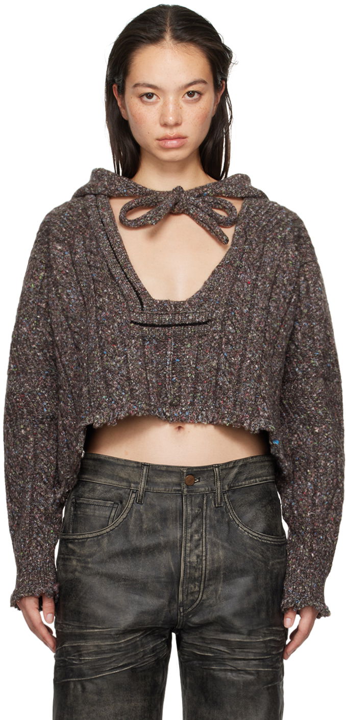 Villapaita Ottolinger Ottolinger Knit Open Collar Cropped Hoodie Ruskea | 1070203521