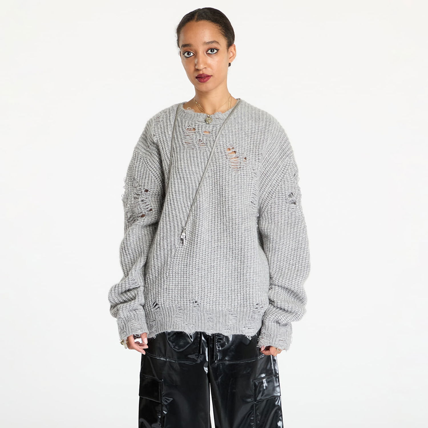 Villapaita HELIOT EMIL Convex Distressed Knit Sweater Harmaa | HE_M_07_069_LGY04, 1