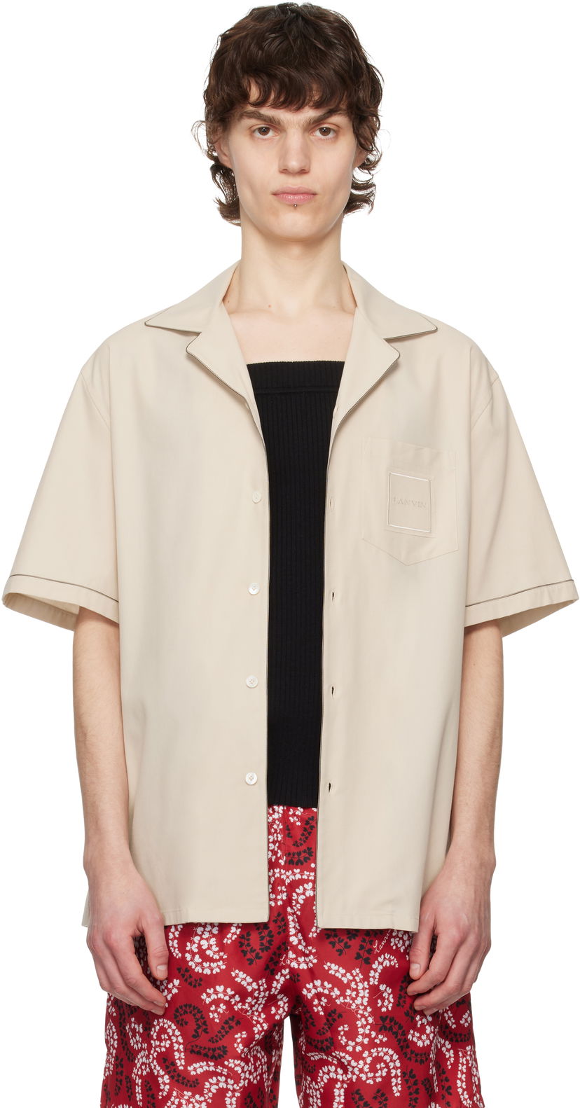 Paita LANVIN Lanvin Fluid Bowling Shirt Beige | RM-SI0119-6037-P25