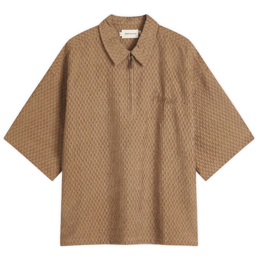 Poolopaita Honor The Gift Textured Knit Zip Polo Ruskea | HTG250133-BRN