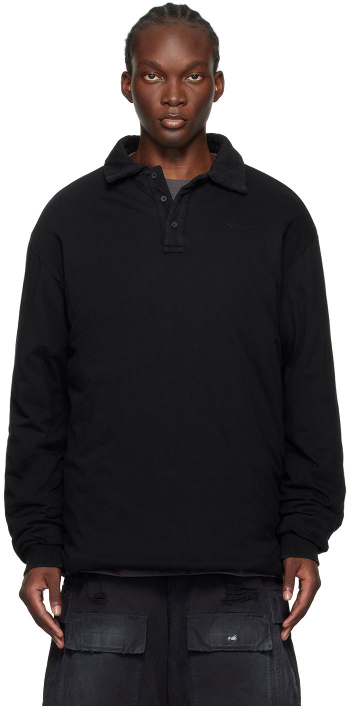 Villapaita We11done Padded Long Sleeve Polo Musta | WD-TT2-24-739-U-BK