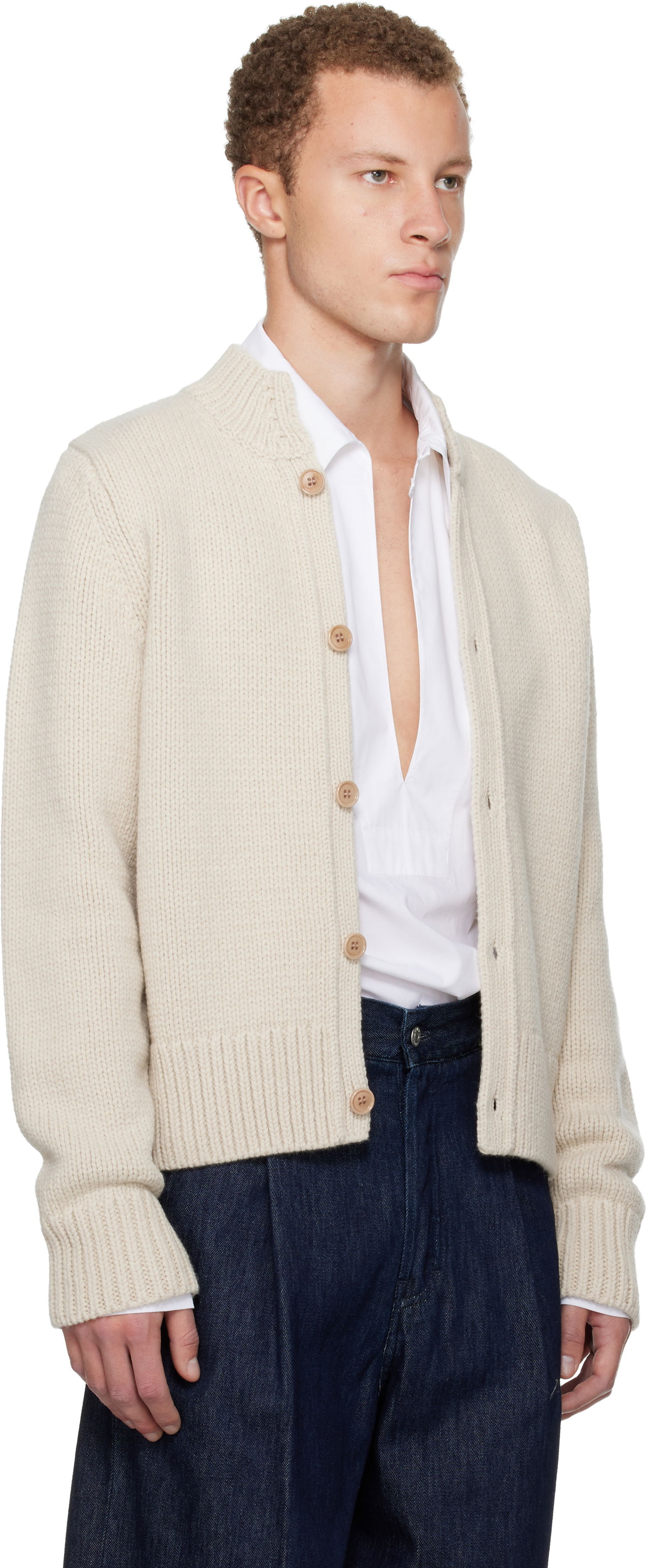 Villapaita Dries Van Noten Merino Wool Knitted Cardigan Beige | 252-021247-2710, 1