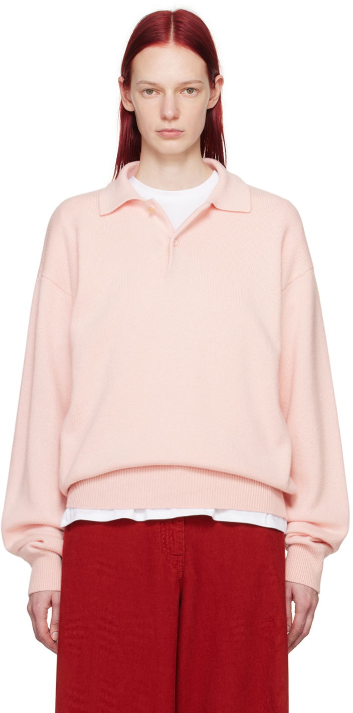 Villapaita The Row Ribbed Knit Polo Shirt Vaaleanpunainen | 625-Y695