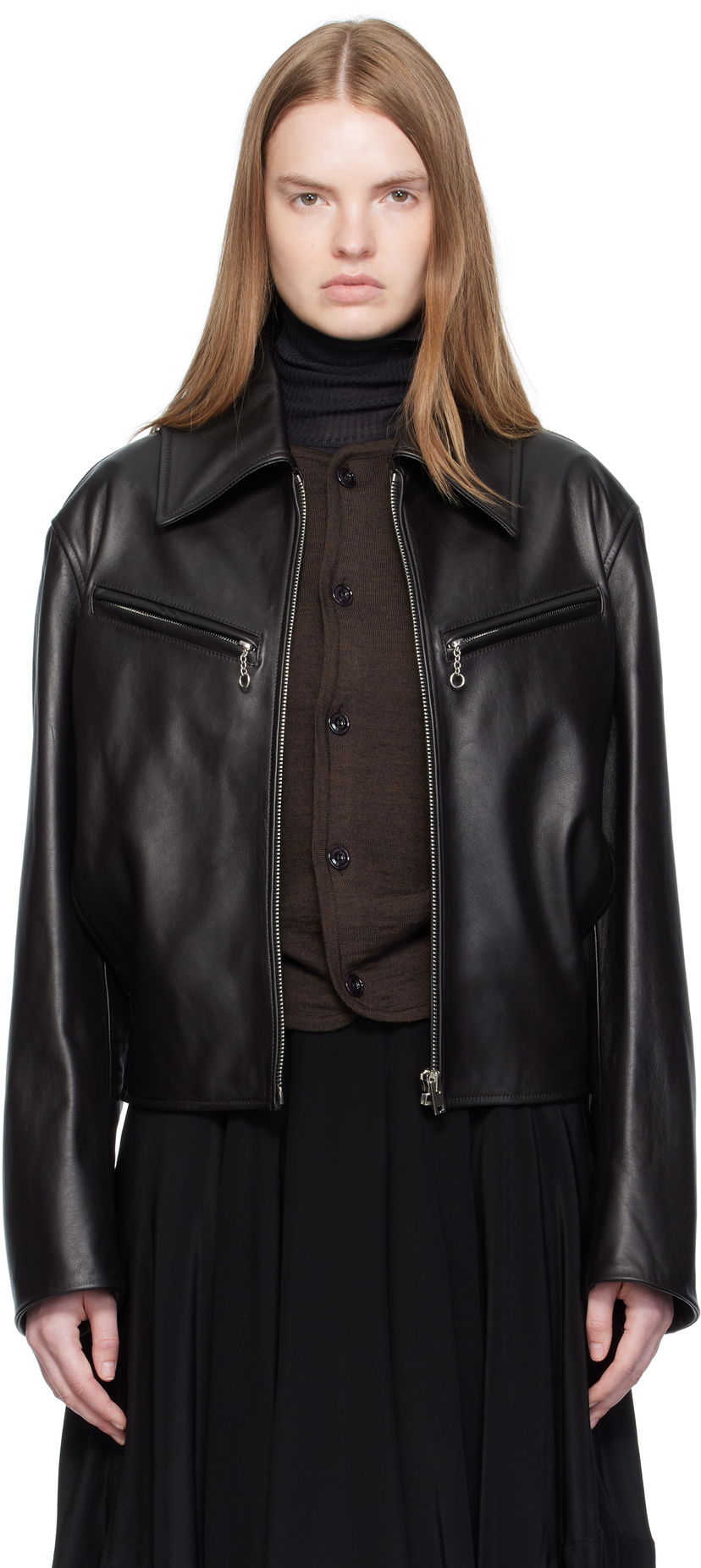 Takki LEMAIRE Lemaire Boxy Leather Blouson Jacket Musta | OW1159 LL0147