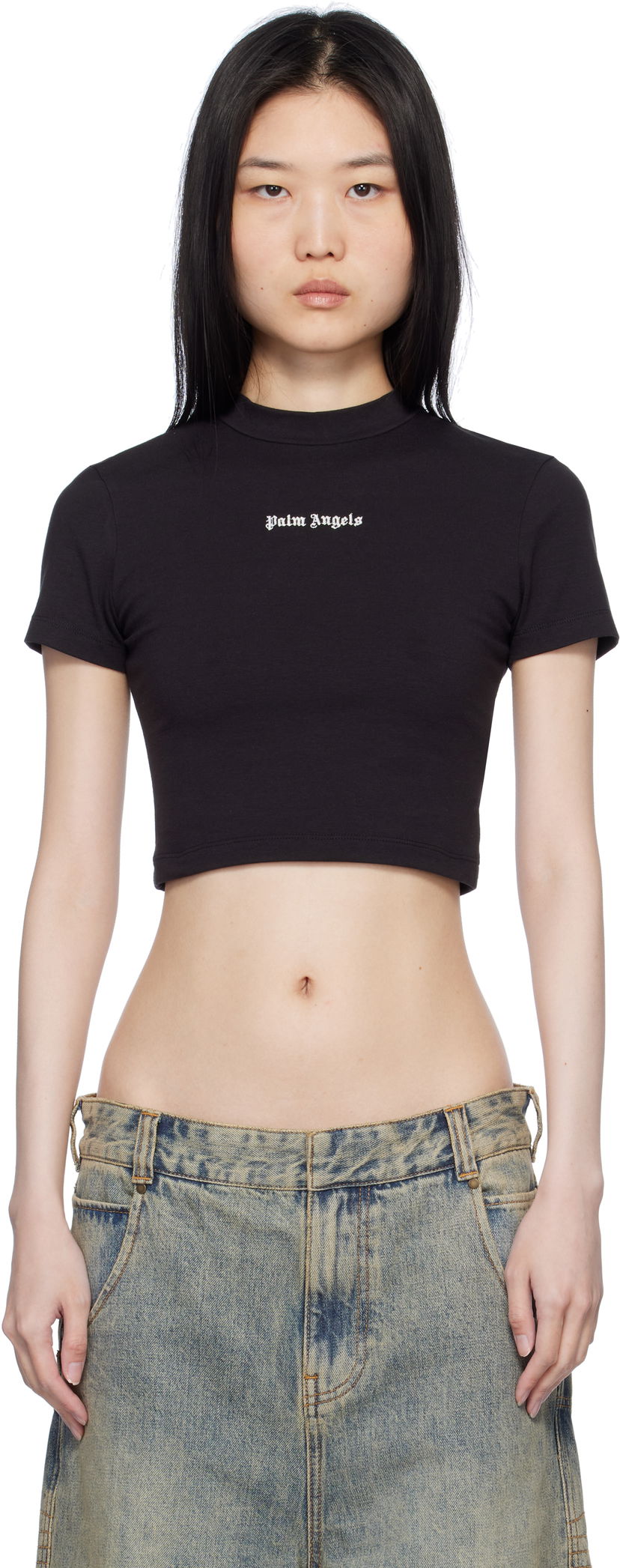 Crop top Palm Angels Classic Logo Crop T-Shirt Musta | PWAA074C99JER0011003