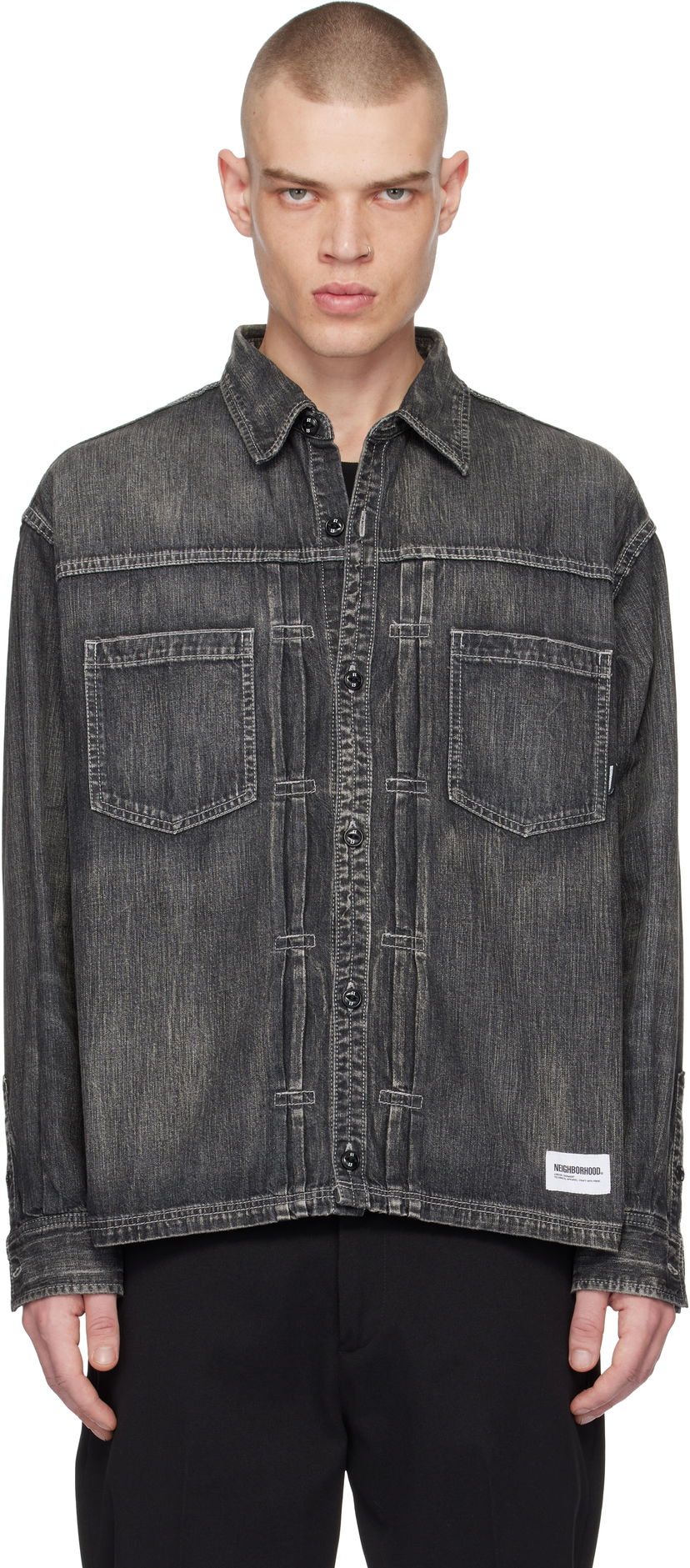 Paita Neighborhood Washed Denim Long Sleeve Shirt Musta | 242SPNH-SHM06