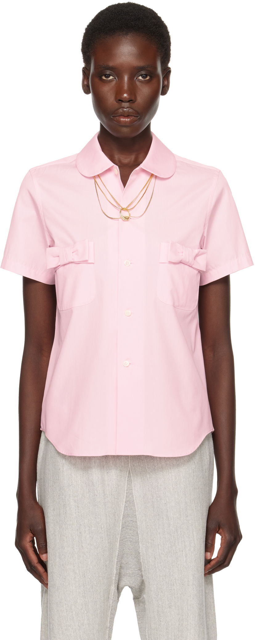 Paita Comme des Garçons Girl Cotton Bow Pocket Shirt Vaaleanpunainen | NO-B007-051-2