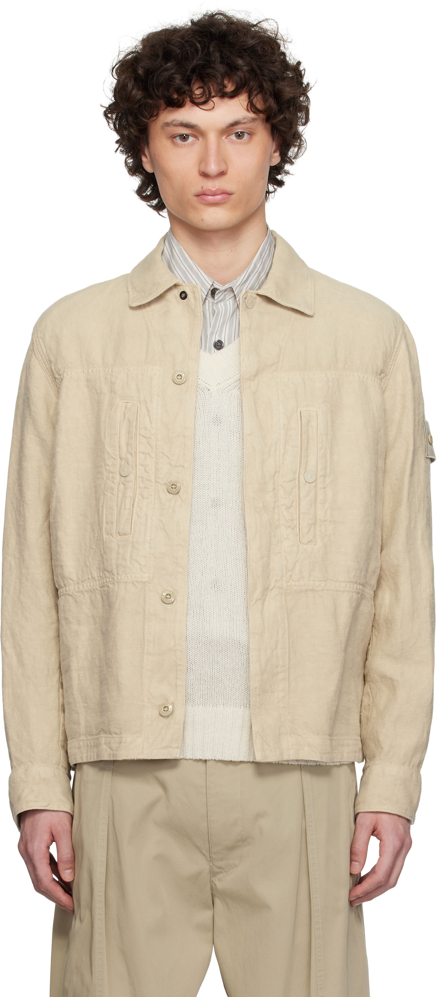 Takit Stone Island Stone Island Diagonal Linen Overshirt Beige | K1S15 1200010 S00F8, 0