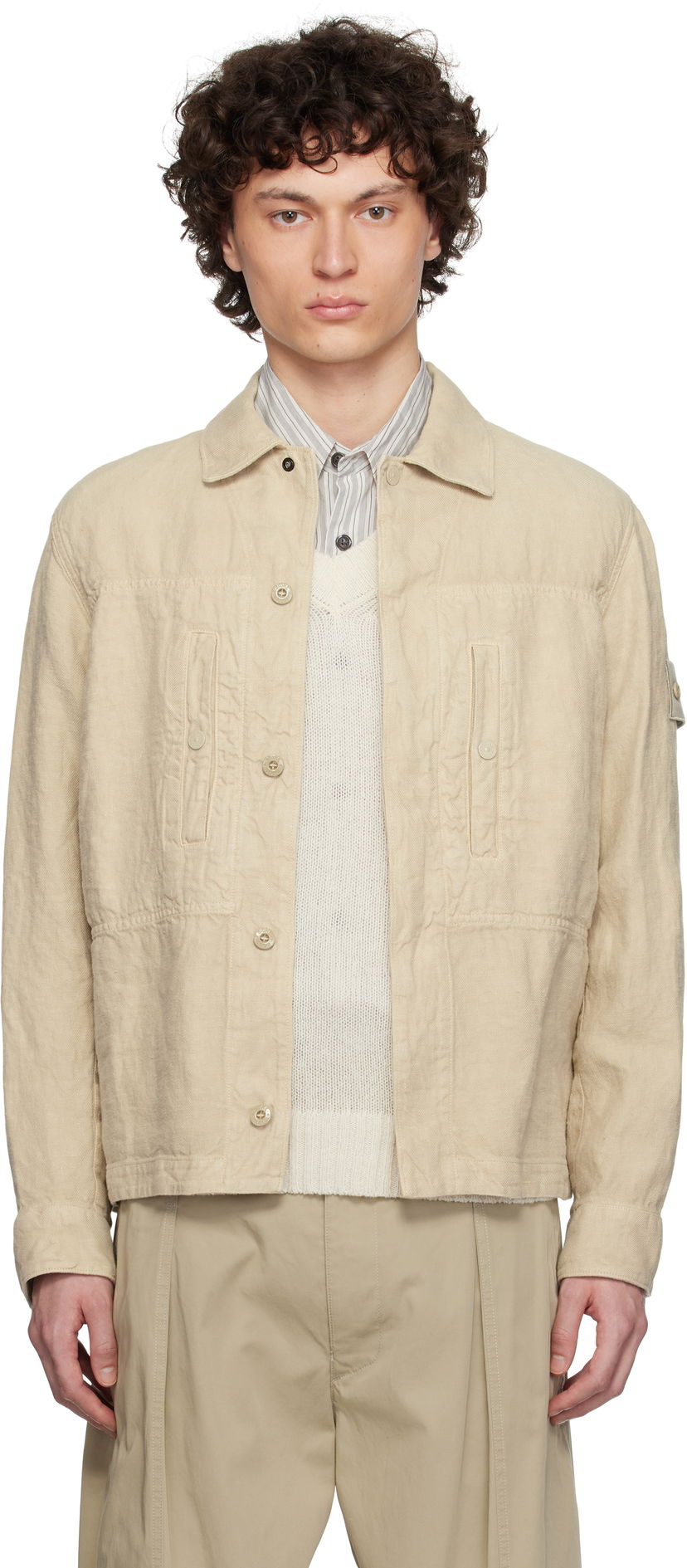 Takit Stone Island Stone Island Diagonal Linen Overshirt Beige | K1S15 1200010 S00F8