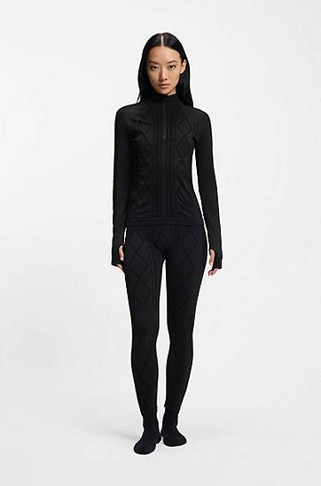 Villapaita BOSS Ski zip-neck base-layer top with diamond pattern knit and thumbholes Musta | 50544394, 1
