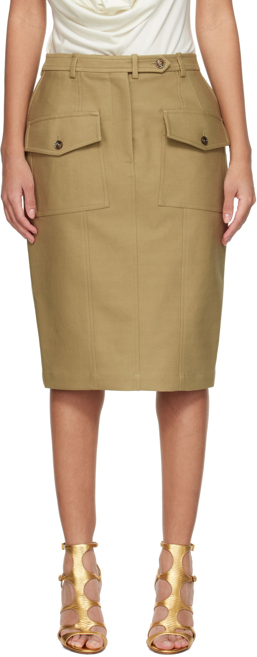 Hame Tom Ford Tom Ford Patch Pocket Midi Skirt Beige | GC5768-FAX1402