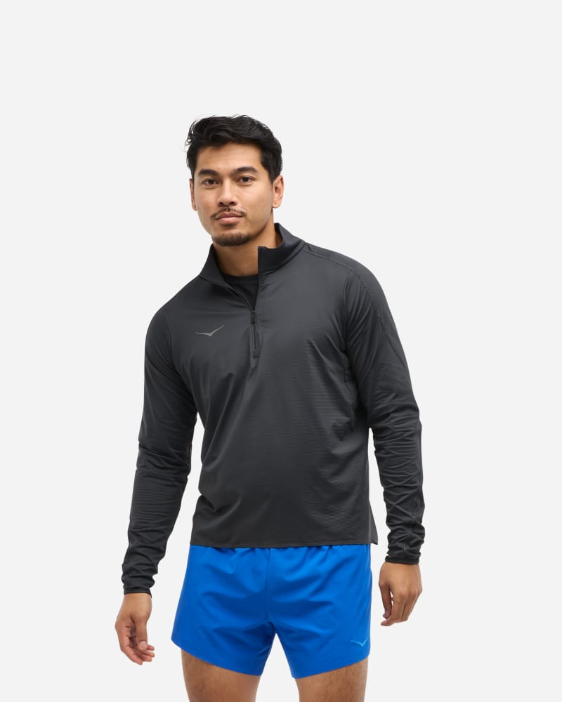 Huppari Hoka One One GlideTech Quarter Zip Running Jacket Musta | 1164156-BLK