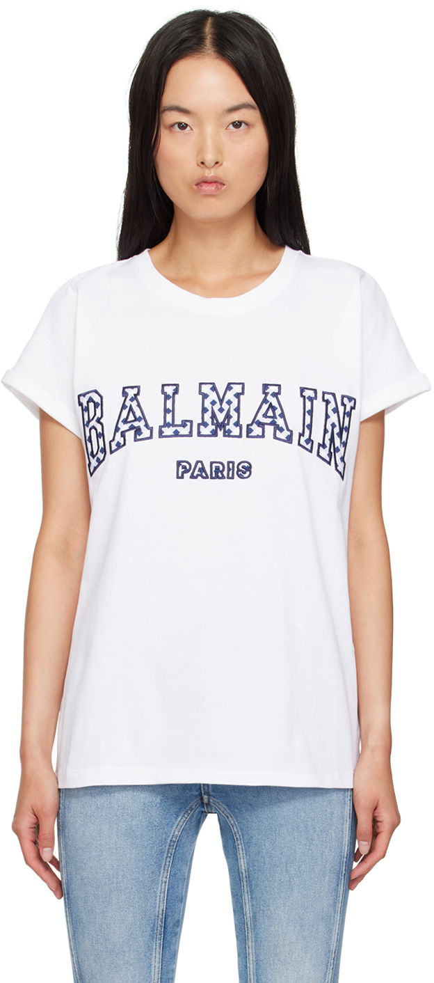 T-paita Balmain Lettering T-Shirt Valkoinen | DF0EF010BC83