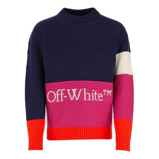 Villapaita Off-White Colorblock Logo Round Neck Sweater Sininen | OMHE048R21KNI0014972, 0