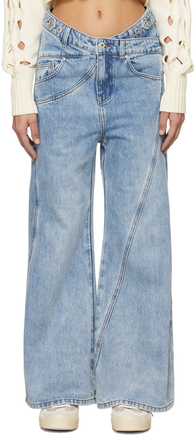 Jeans Feng Chen Wang Feng Chen Wang Cross Waistband Wide Leg Jeans Sininen | FUS17TR02B
