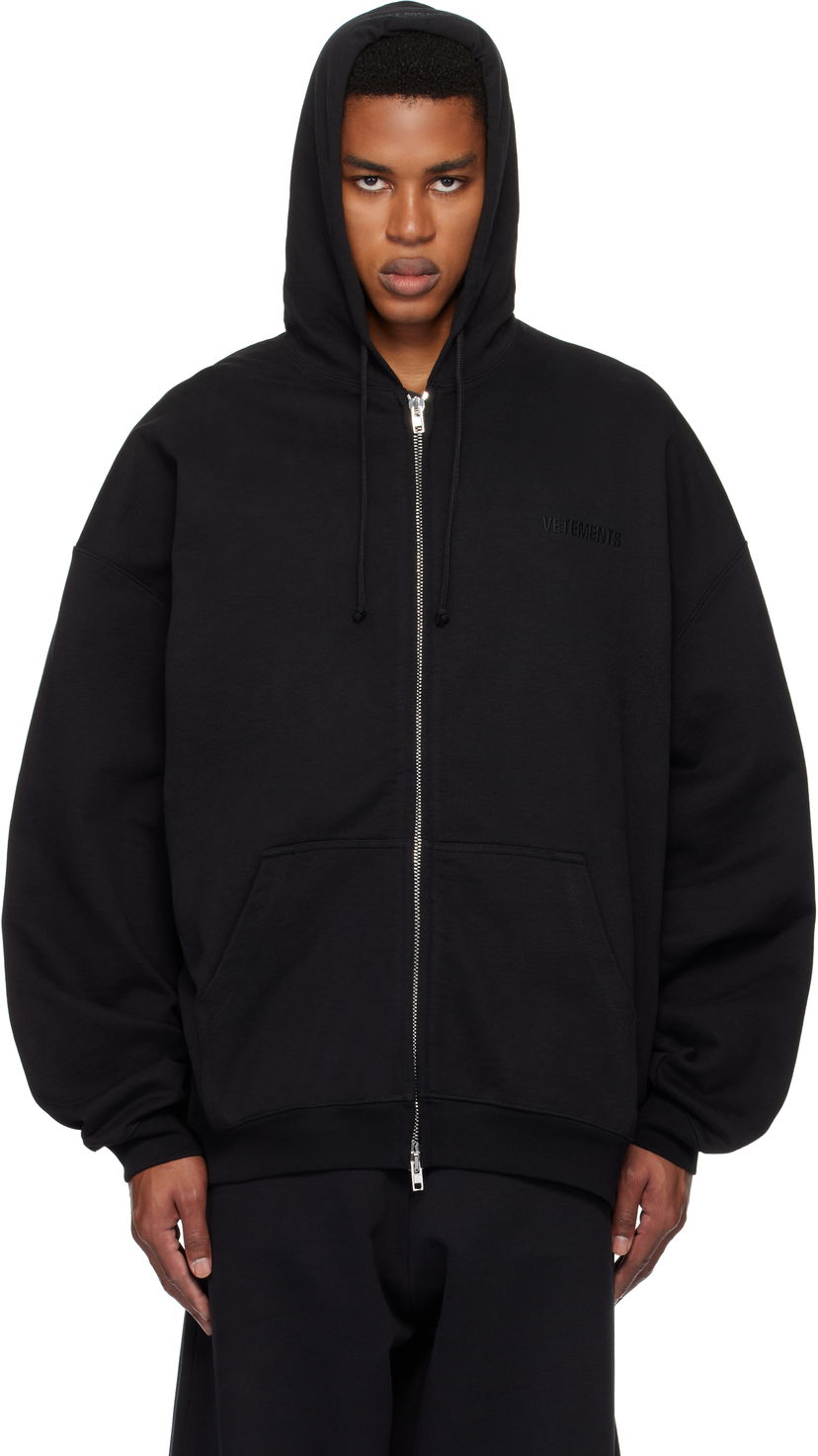 Huppari VETEMENTS Embroidered Logo Oversized Zip-Up Hoodie Musta | UA66HD810B