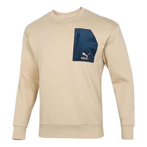 Villapaita Puma PUMA Contrasting Colors Pocket Round Neck Pullover Beige | 535130-12