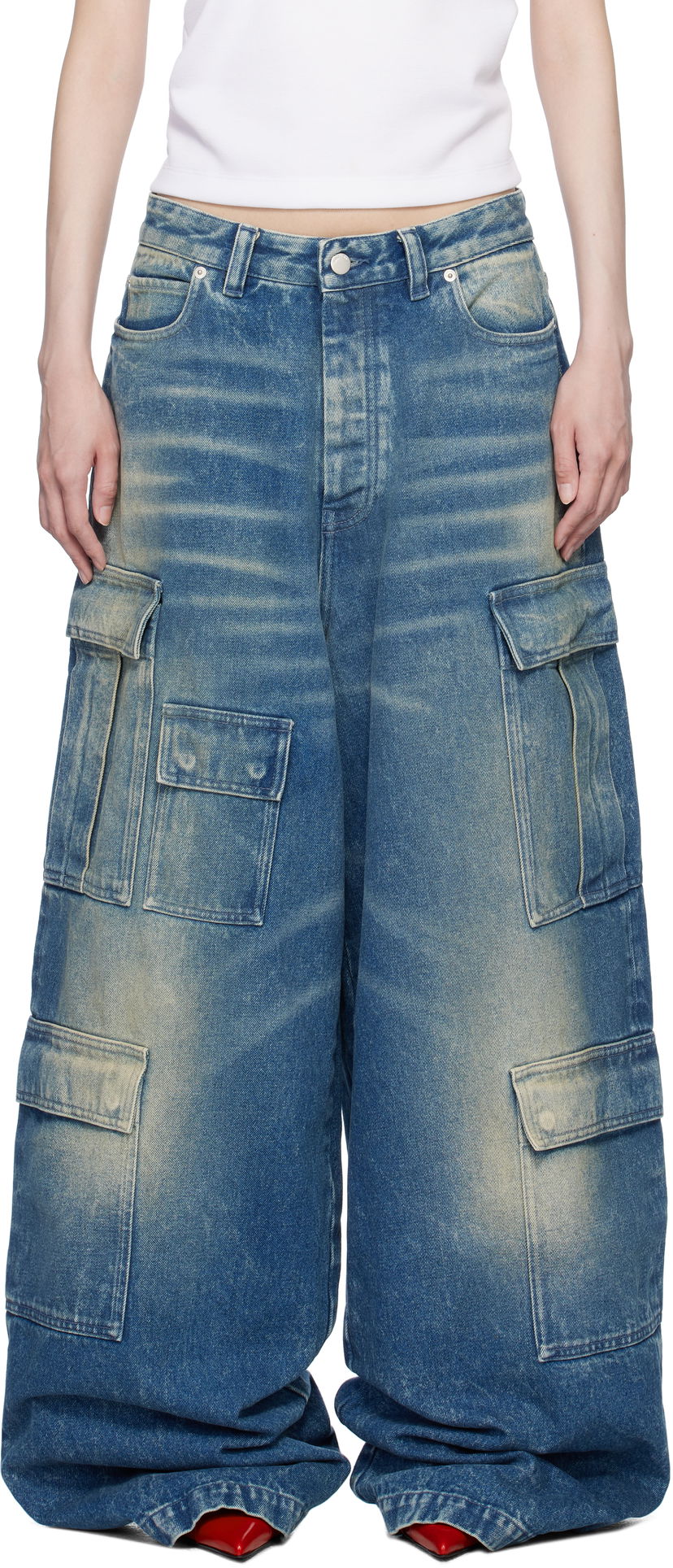 Cargo housut Ambush Vintage Wash Denim Cargo Pants Sininen | BWYB003F24DEN0014400