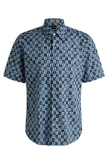 Paita BOSS Regular Fit Printed Cotton Poplin Shirt Sininen | 50537372