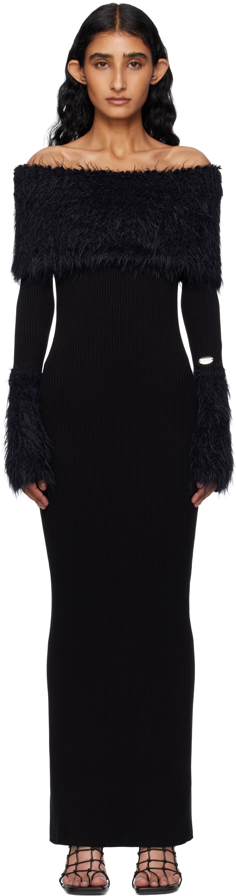Mekko Jean Paul Gaultier Jean Paul Gaultier Ribbed Off-The-Shoulder Maxi Dress Musta | 25/03-W-DR037-K005-00