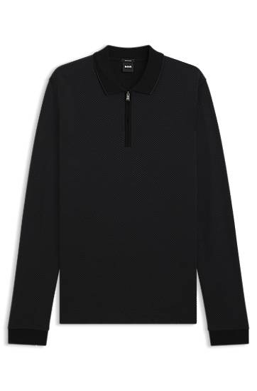 Poolopaita BOSS Mercerised-cotton long-sleeve quarter-zip polo shirt with two-tone structure Musta | 50549583