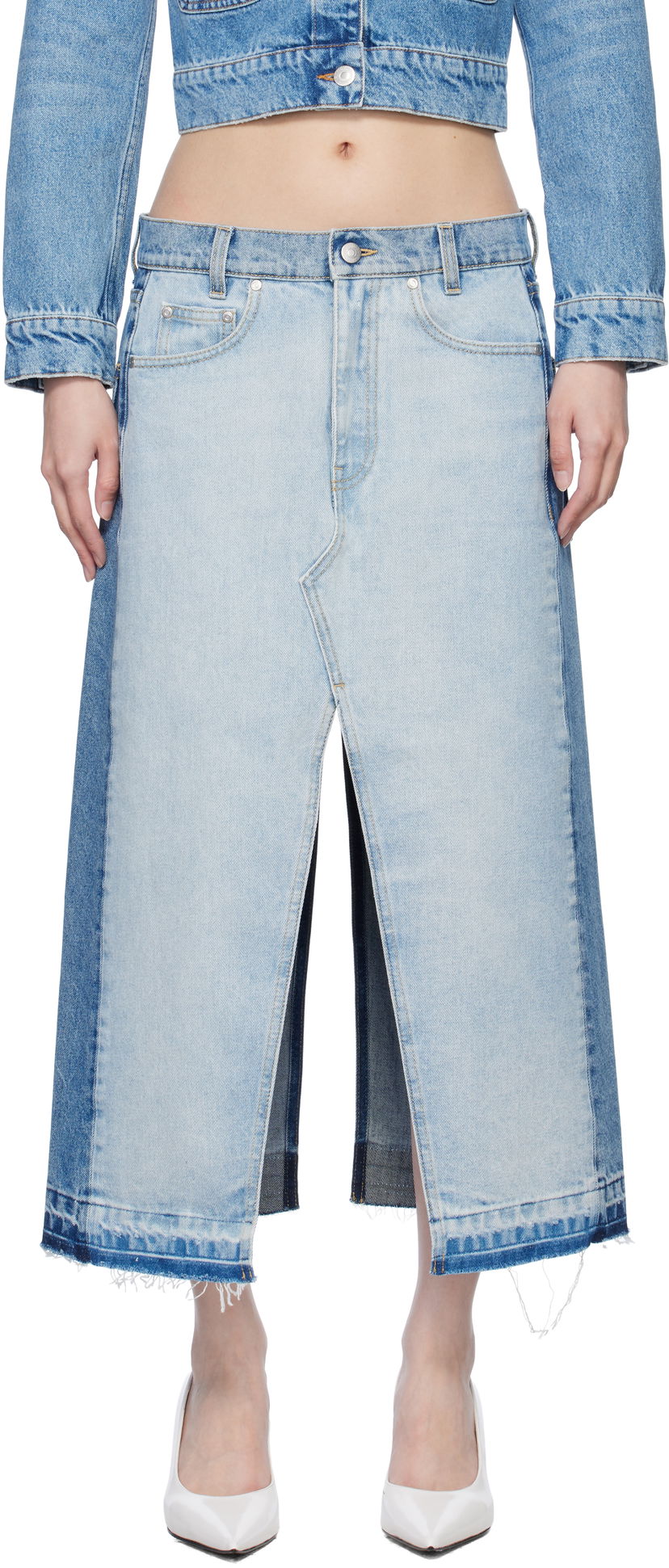 Hame Stella McCartney Stella McCartney Contrast Panel Denim Midi Skirt Sininen | 6D03453SQH10