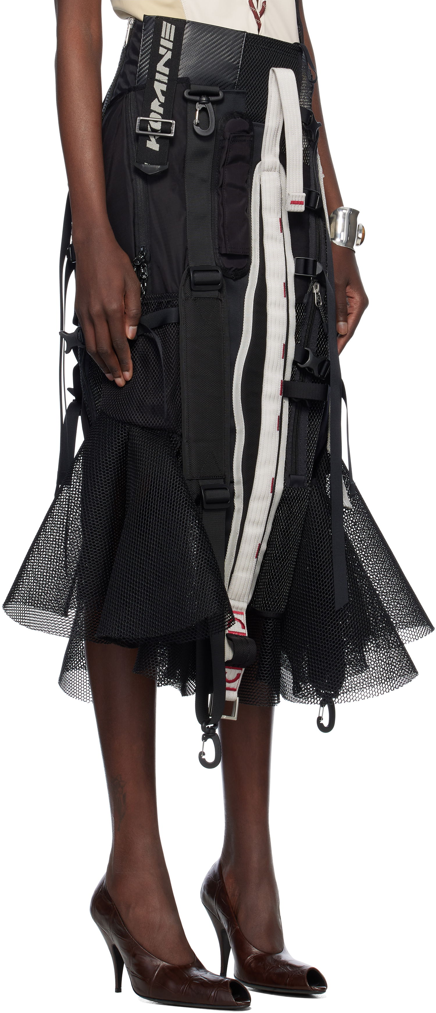 Hame Junya Watanabe Junya Watanabe Multi Fabrics Mix Midi Skirt Musta | JO-S016-051-1, 1