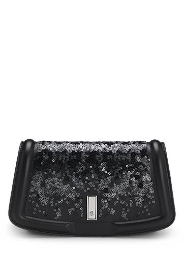 Käsilaukku BOSS Ariell leather clutch bag with sequin embellishments Musta | 50552155