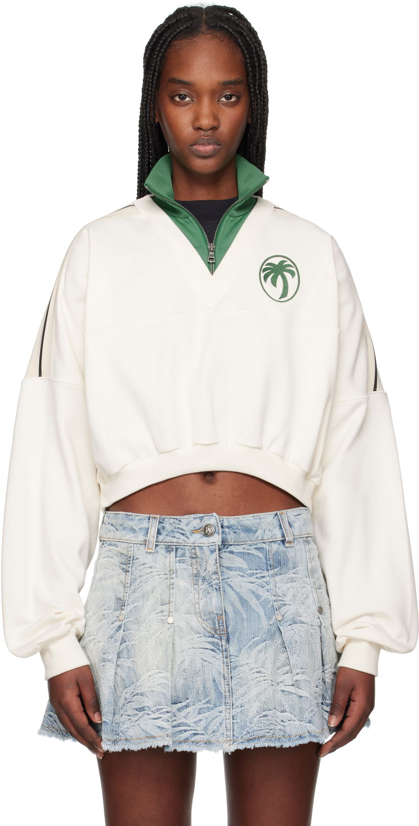 Villapaita Palm Angels Palm Angels Oval Palm Cropped Sweatshirt Valkoinen | PWBA055S25FLE0010357