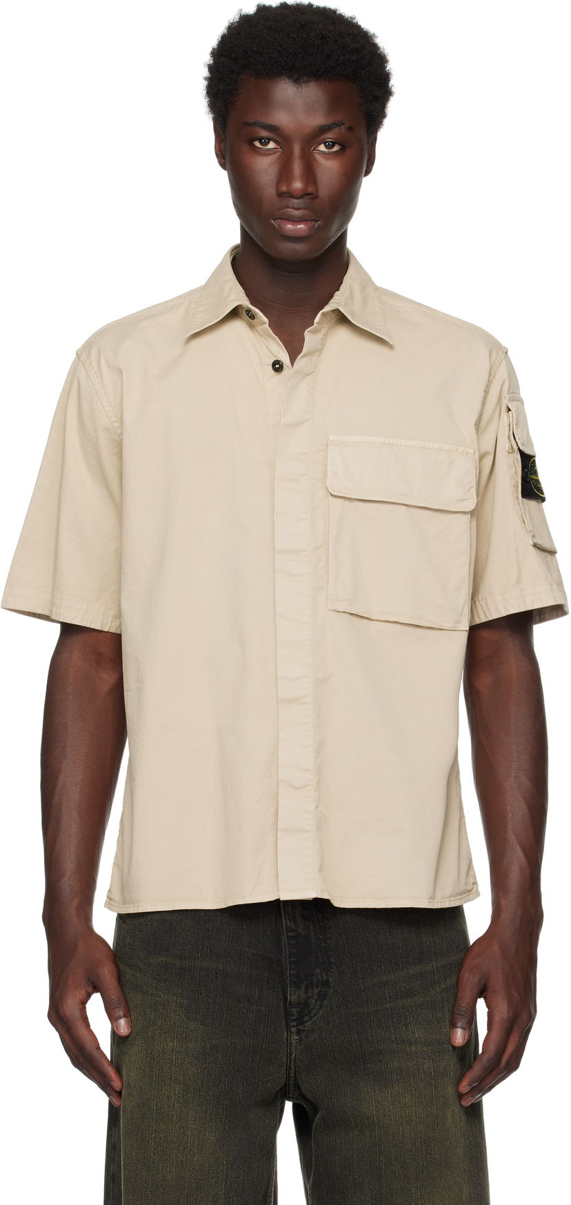 Paita Stone Island Supima Cotton Twill Stretch-TC Shirt Beige | K2S15 1100007 S0010