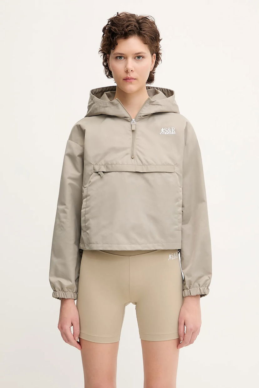 Takki Sporty & Rich Sporty & Rich Sr Runner Nylon Quarter Zip Oversize Jacket Beige | OW026622139GY15