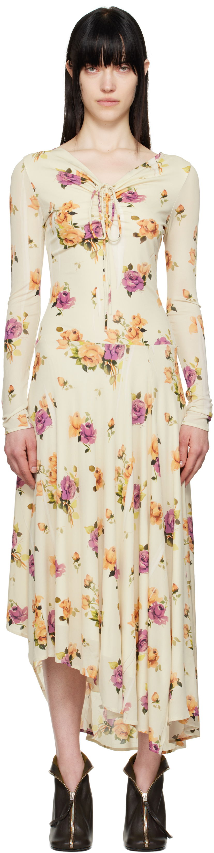 Mekko Acne Studios Acne Studios Floral Midi Dress Beige | A20810-