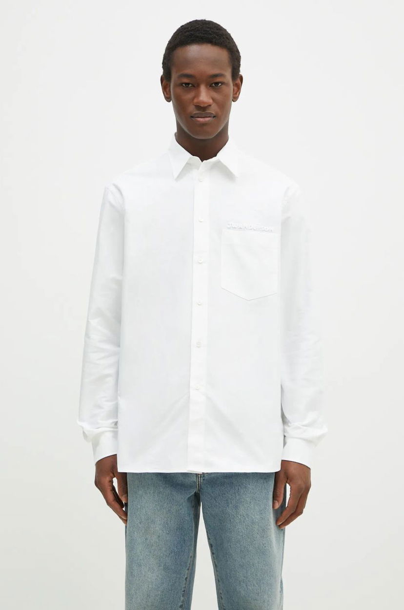 Paita JW Anderson JW Anderson Classic Fit Logo Pocket Shirt, Relaxed, Classic Collar Valkoinen | SH0328.PG1140.001