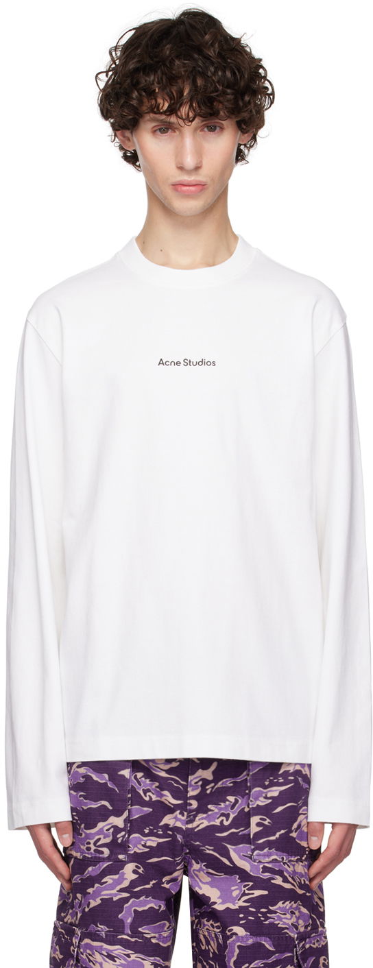 T-paita Acne Studios White Printed Logo Long Sleeve T-Shirt Valkoinen | CL0270-