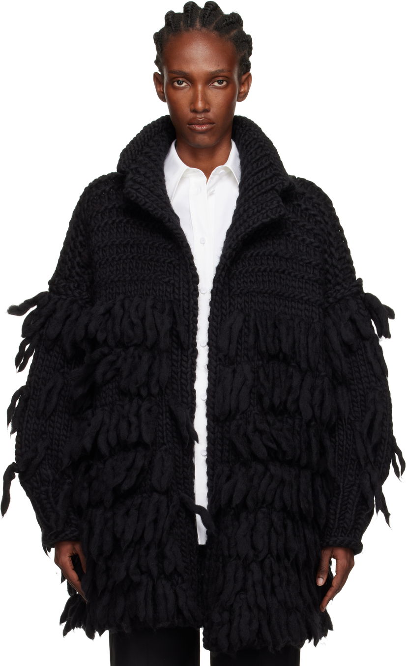 Takit Yohji Yamamoto YOHJI YAMAMOTO Fringe Knit Coat Musta | FM-K53-105