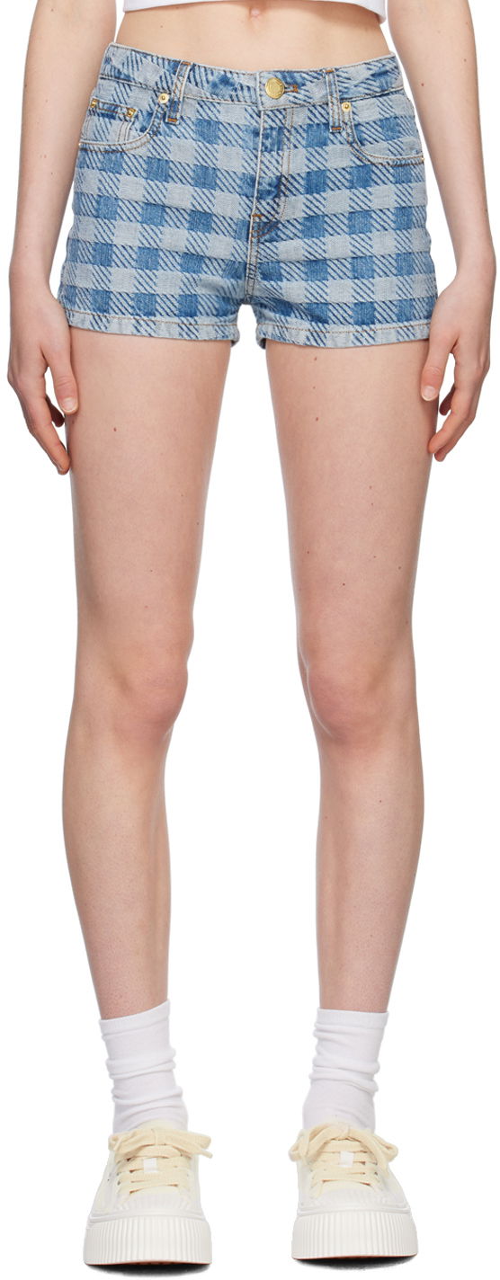 Shortsit AMI AMI Paris Gingham Denim Shorts Sininen | FSO104.DE0010