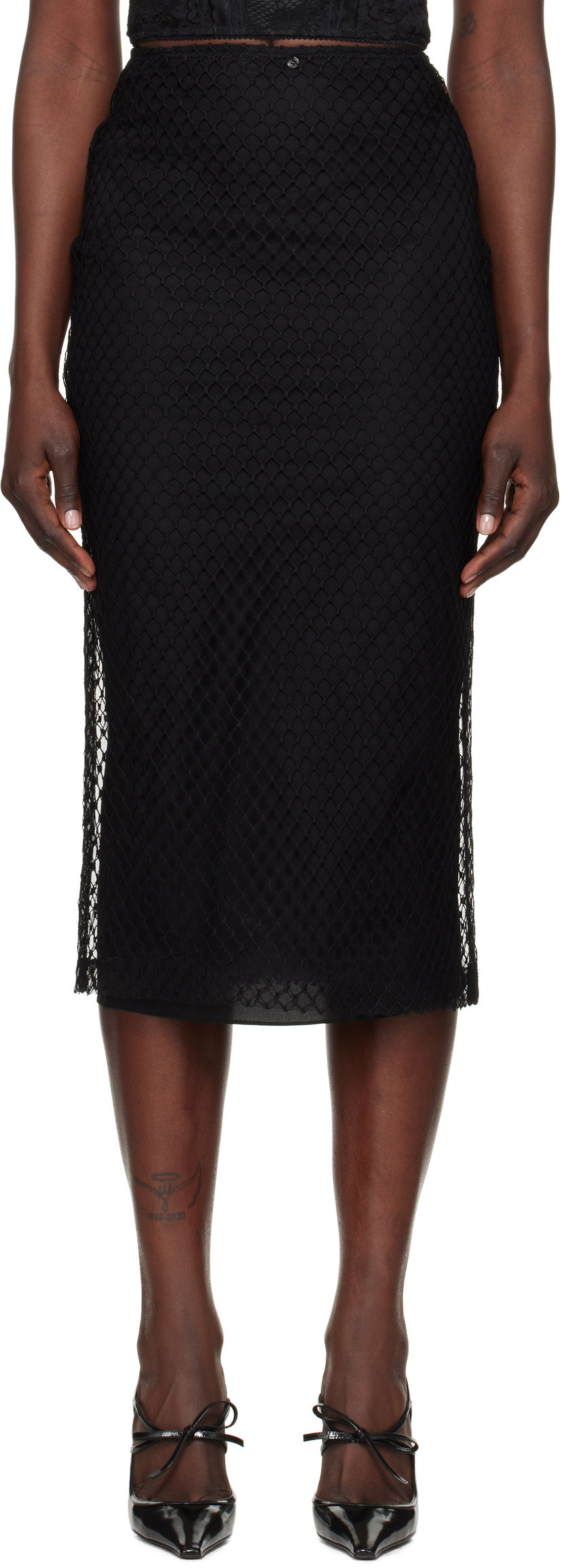 Hame Dolce & Gabbana Mesh Pencil Midi Skirt Musta | F4C0CT HLM83
