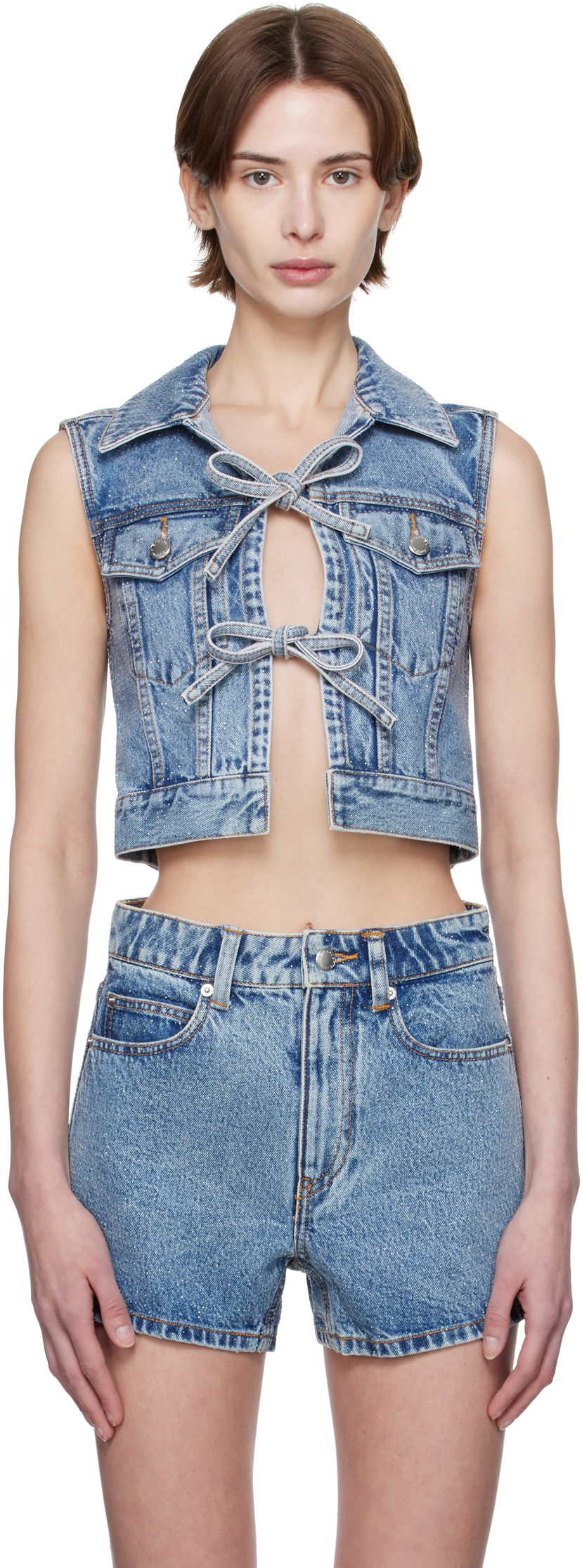 Liivi Alexander Wang Alexander Wang Clear Bead Hotfix Cropped Denim Vest Sininen | 1WC1251603