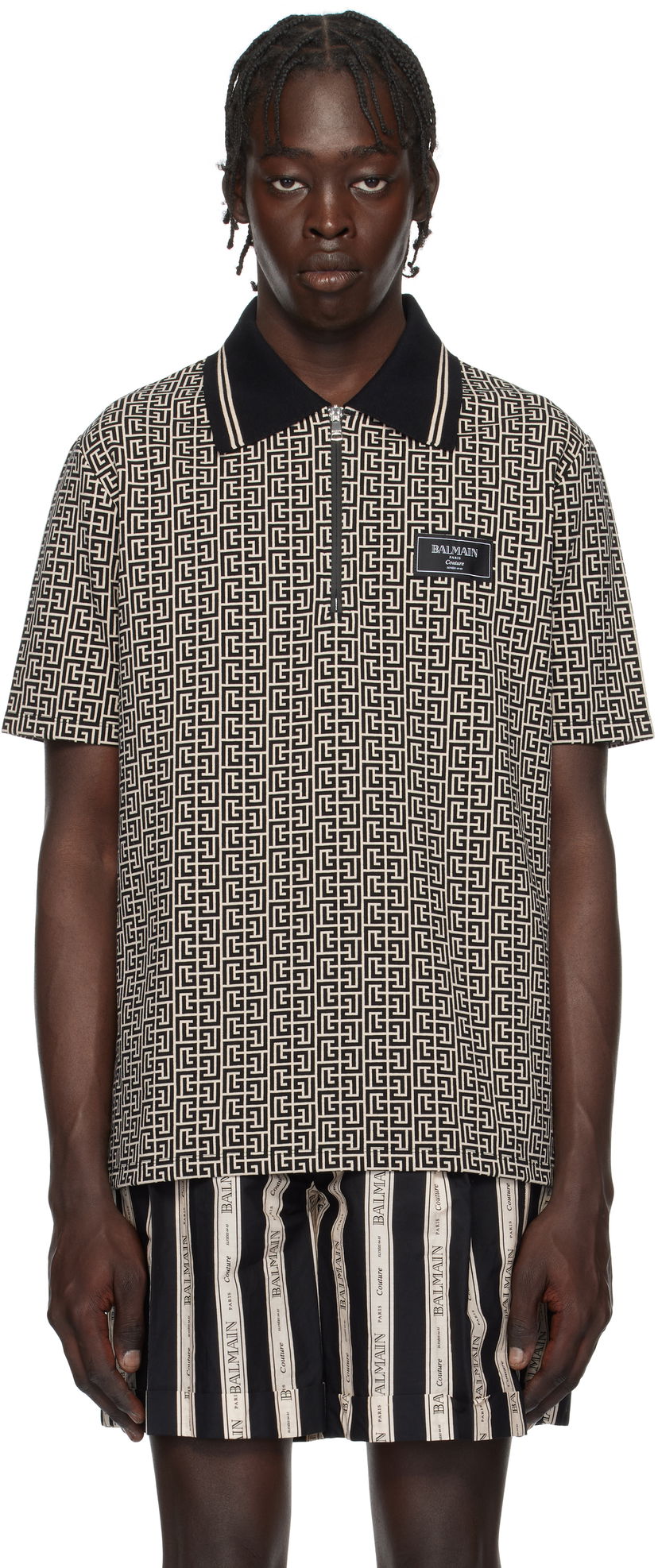 Poolopaita Balmain Maze Print Polo Shirt Harmaa | EH1GC027BC90
