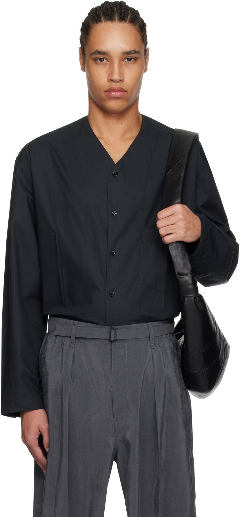 Paita LEMAIRE Lemaire V-Neck Button-Up Shirt Musta | SH1144 LF588