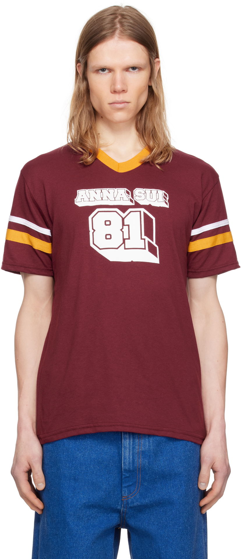 T-paita Anna Sui Anna Sui Logo V-Neck T-Shirt Burgundia | MT225D1