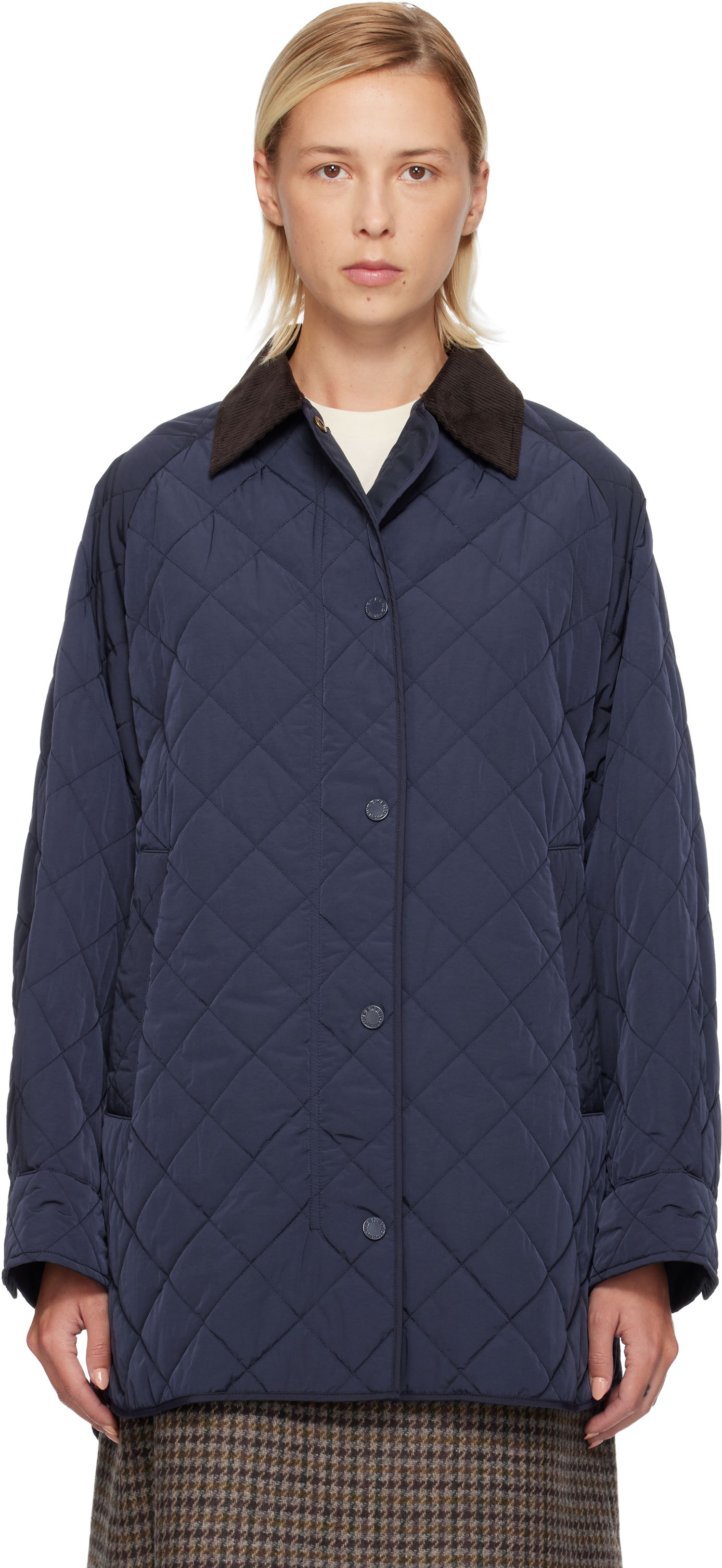 Takki Max Mara Pepato Quilted Jacket with Corduroy Collar Tummansininen | 2525496102600, 0