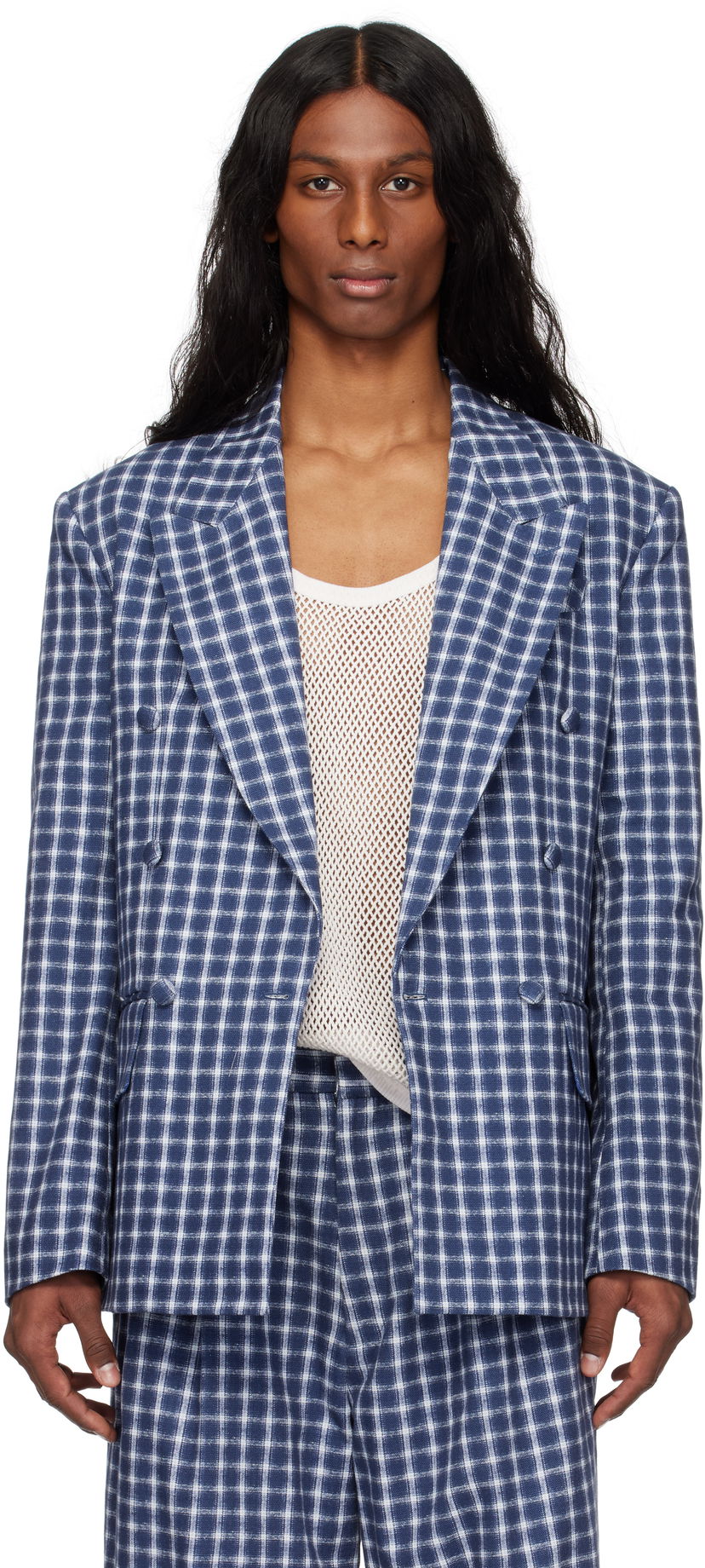 Takki ERL ERL Check Double-Breasted Blazer Sininen | ERL10J038