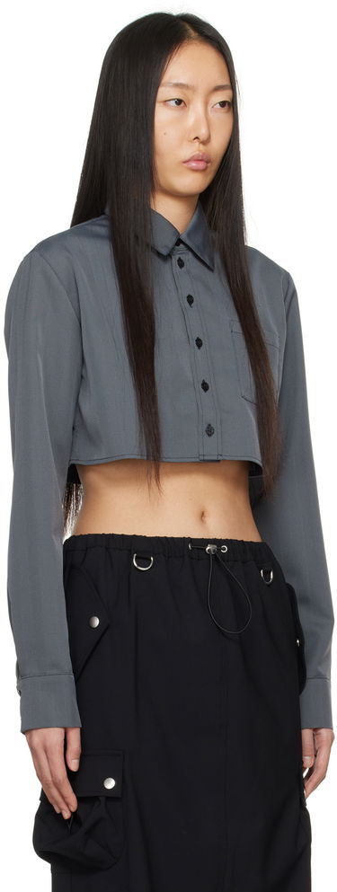 Paita Coperni Coperni Long Sleeve Collared Button-Up Cropped Shirt Harmaa | COPCH27823, 1