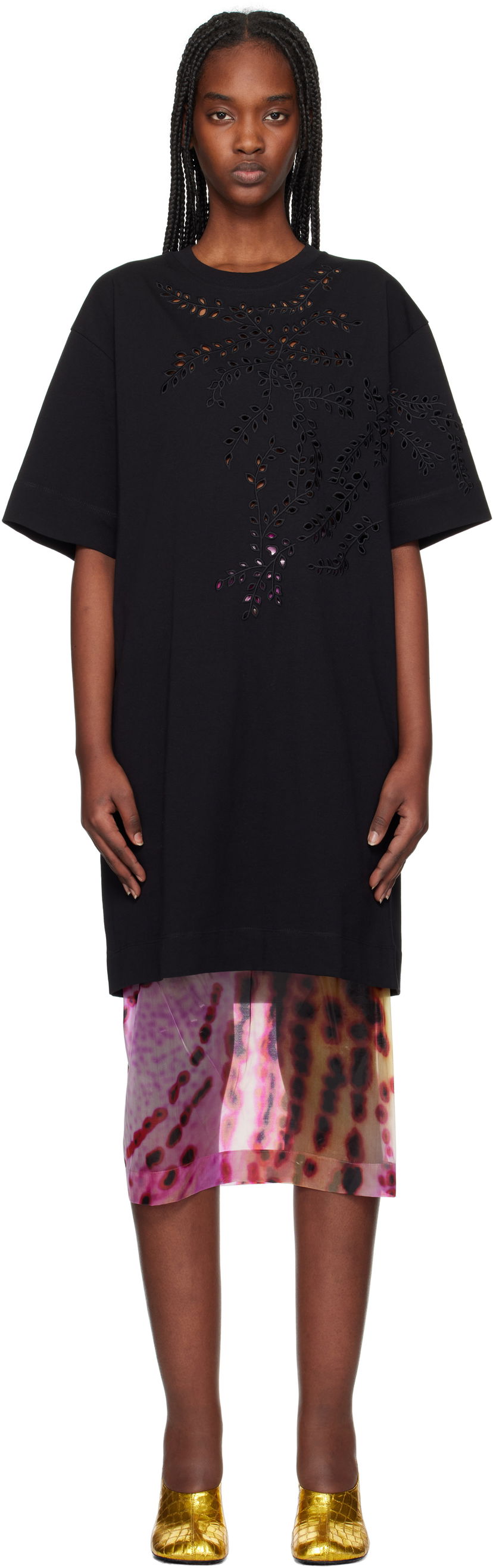 T-paita Dries Van Noten Dries Van Noten Embroidered T-Shirt Minidress Musta | 251-011151-1603