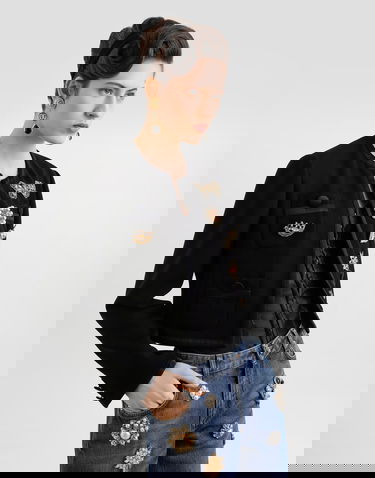 Takki Dolce & Gabbana Dolce & Gabbana Double Crepe Wool Cropped Jacket with Embellishments Musta | F27CEZFU2L8N0000, 1