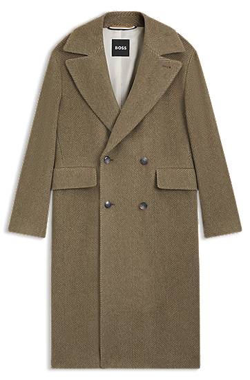 Takit BOSS BOSS Double-Breasted Herringbone Alpaca Blend Coat Ruskea | 50550743, 0