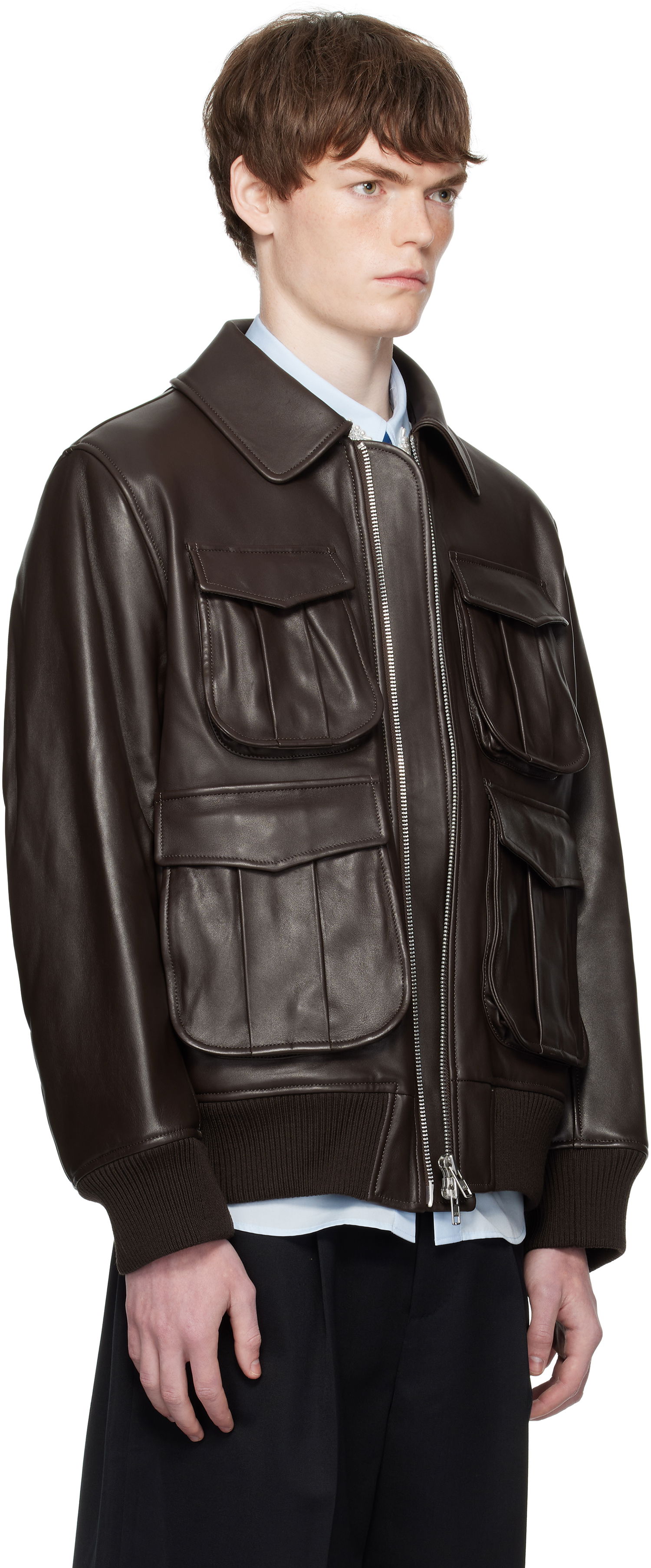 Bomber-takki Simone Rocha Simone Rocha Oversized Multi-Pocket Aviator Jacket Ruskea | 6130 0456, 1
