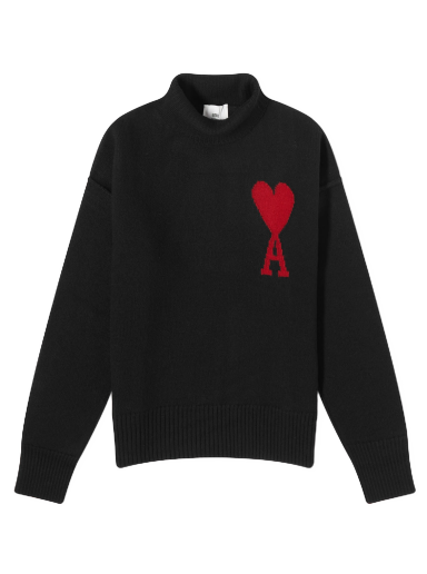 Villapaita AMI ADC Large Funnel Knit Sweater Musta | BFUKS406-018-009